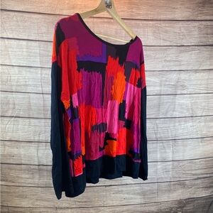 Ruby Rd. Black Sweatshirt with Pink, Red & Purple Abstract Blocks